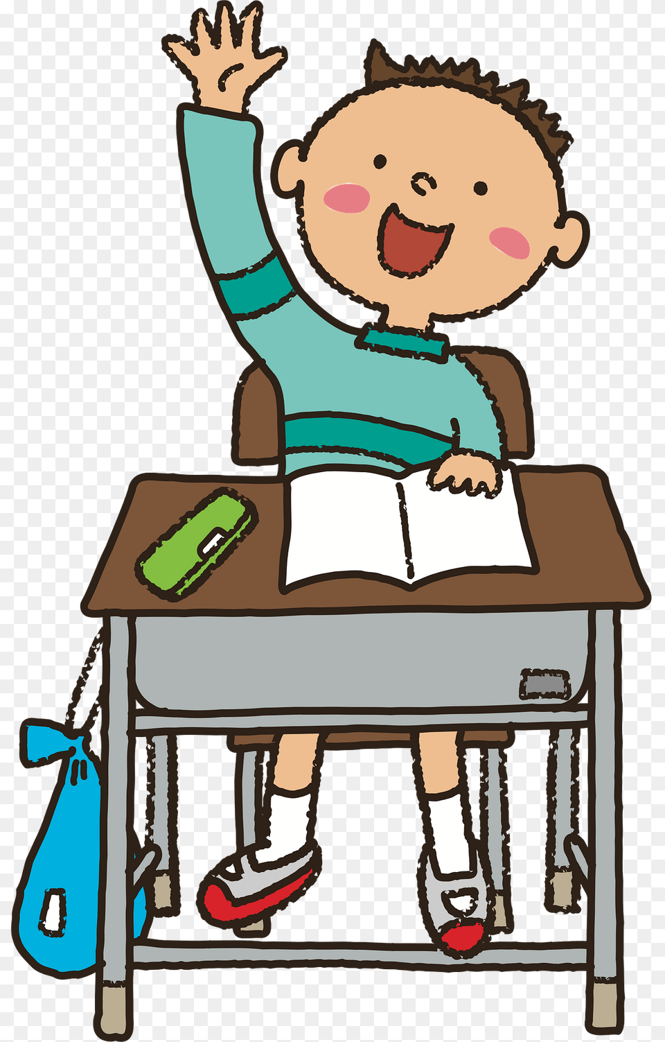 Raised Hand Student Clipart, Desk, Furniture, Table, Baby Png Image