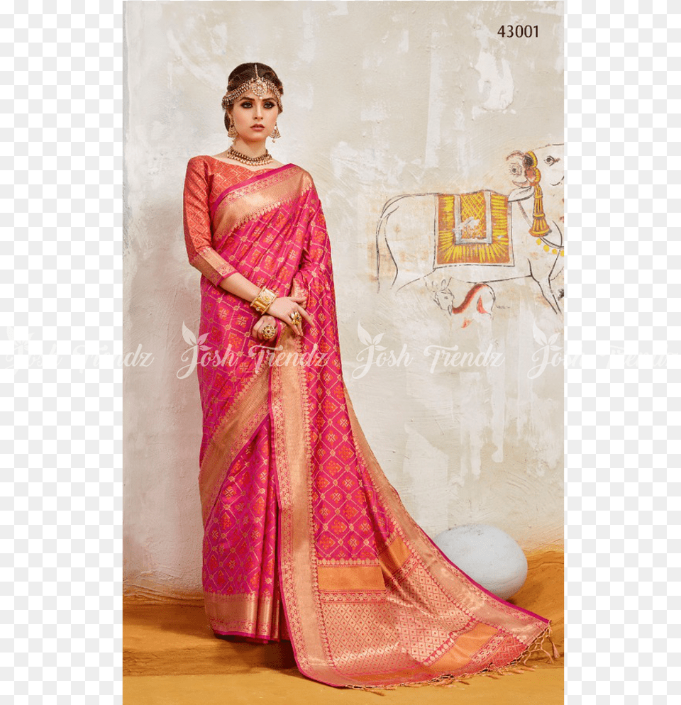 Rajtex Khambhati Silk Saree Jt Rk Sarees Dark Pink Silk Color Saree, Clothing, Sari, Adult, Wedding Free Transparent Png