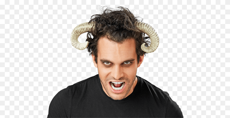 Ram Horns Human With Ram Horns, Adult, Portrait, Photography, Person Png Image