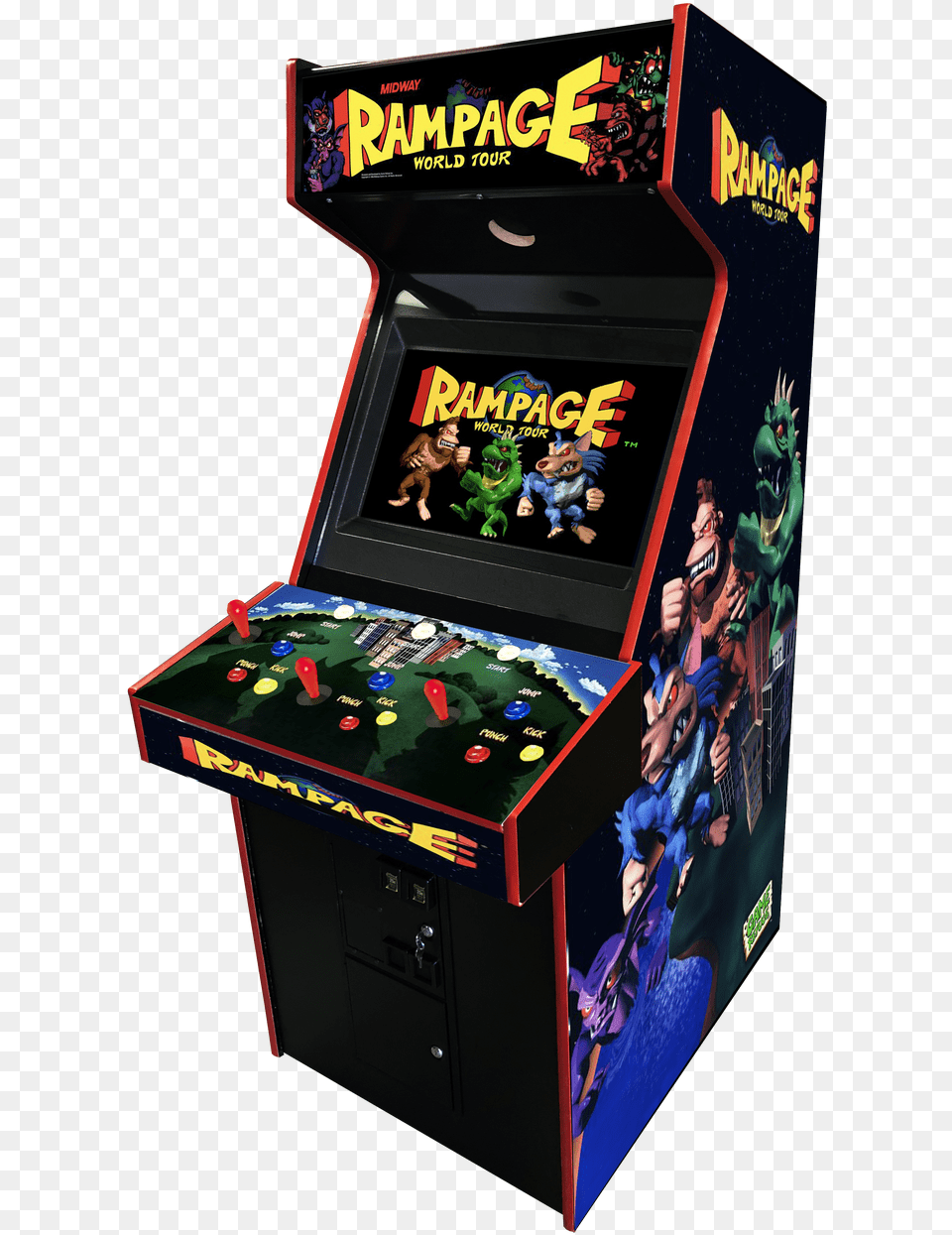 Rampage World Tour Arcade Video Game Mortal Kombat 2 Arcade Machine, Arcade Game Machine, Person Png Image