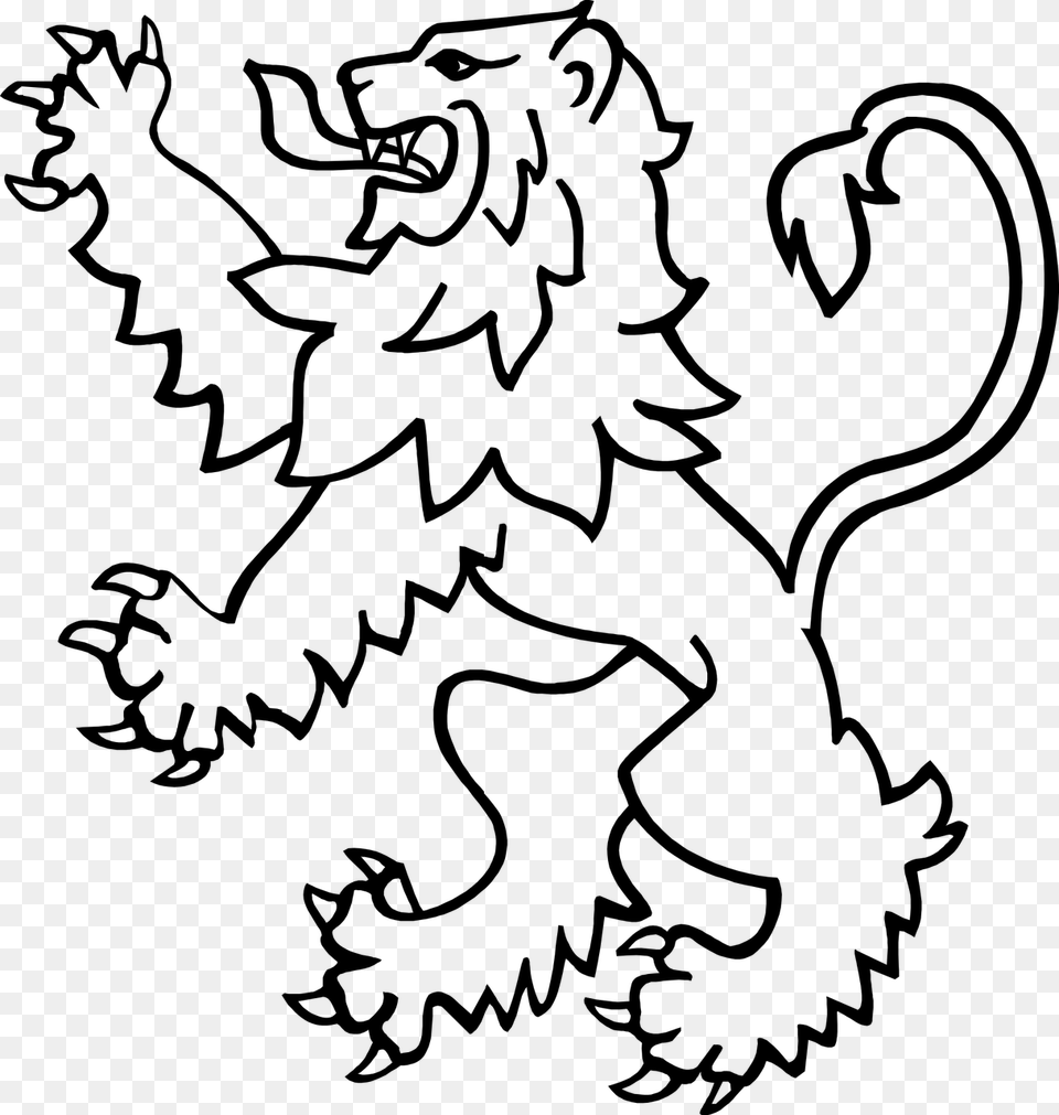 Rampant Lion Line Drawing, Gray Free Transparent Png