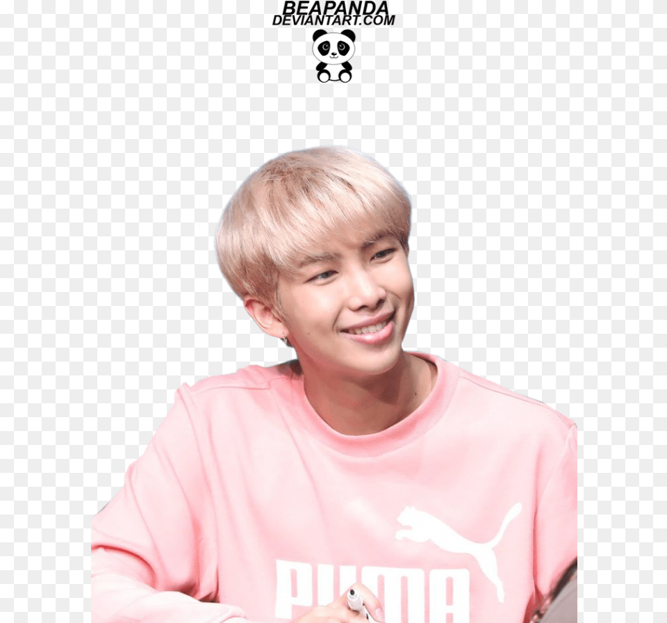 Rap Monster Pink Puma Shirt Download Namjoon In Pink, Woman, Smile, Portrait, Photography Png