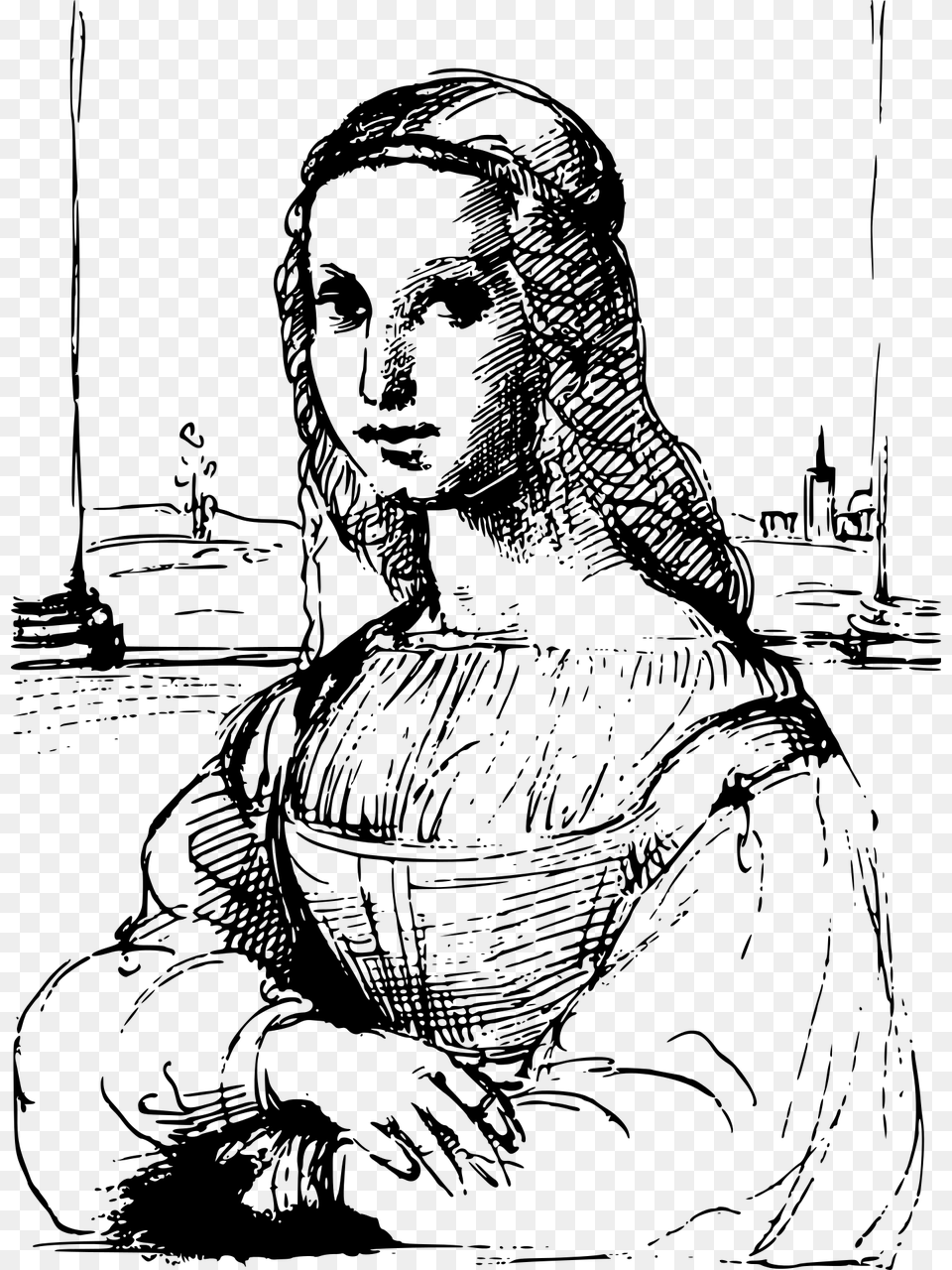 Raphael Mona Lisa Sketch, Gray Png