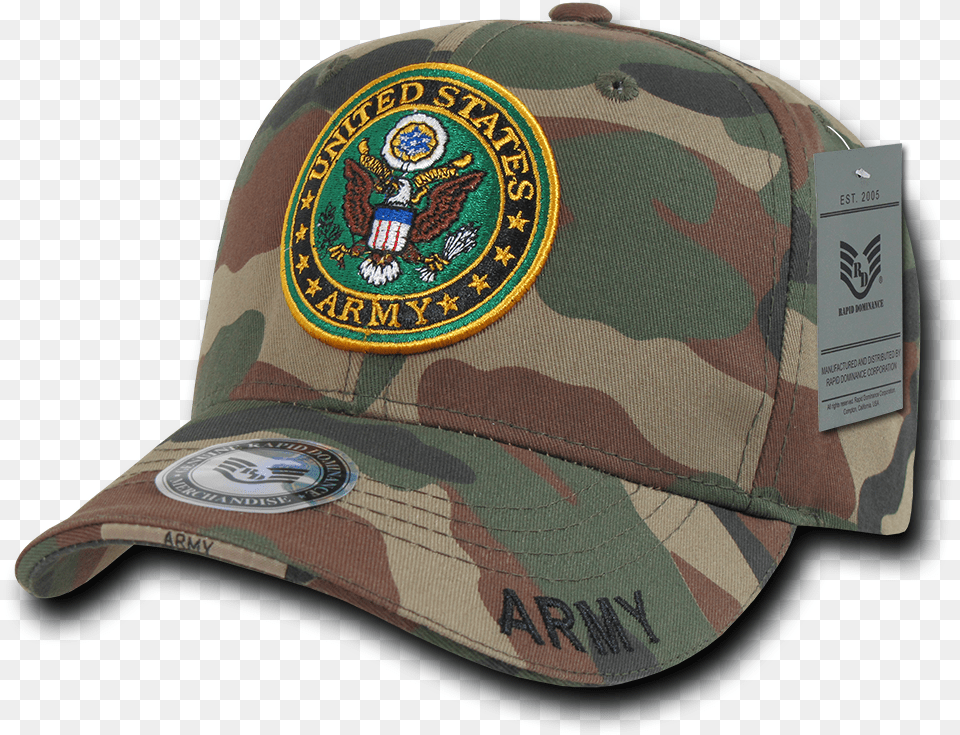 Rapid Dominance Us Army Logo Text 3d Woodland Camo Woodland Camo Baseball Hat, Baseball Cap, Cap, Clothing Free Png