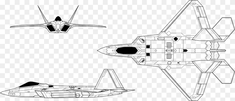 Raptor Diagram Aircraft Fighter Jets Plane Diagram F 22 3 View, Gray Png Image