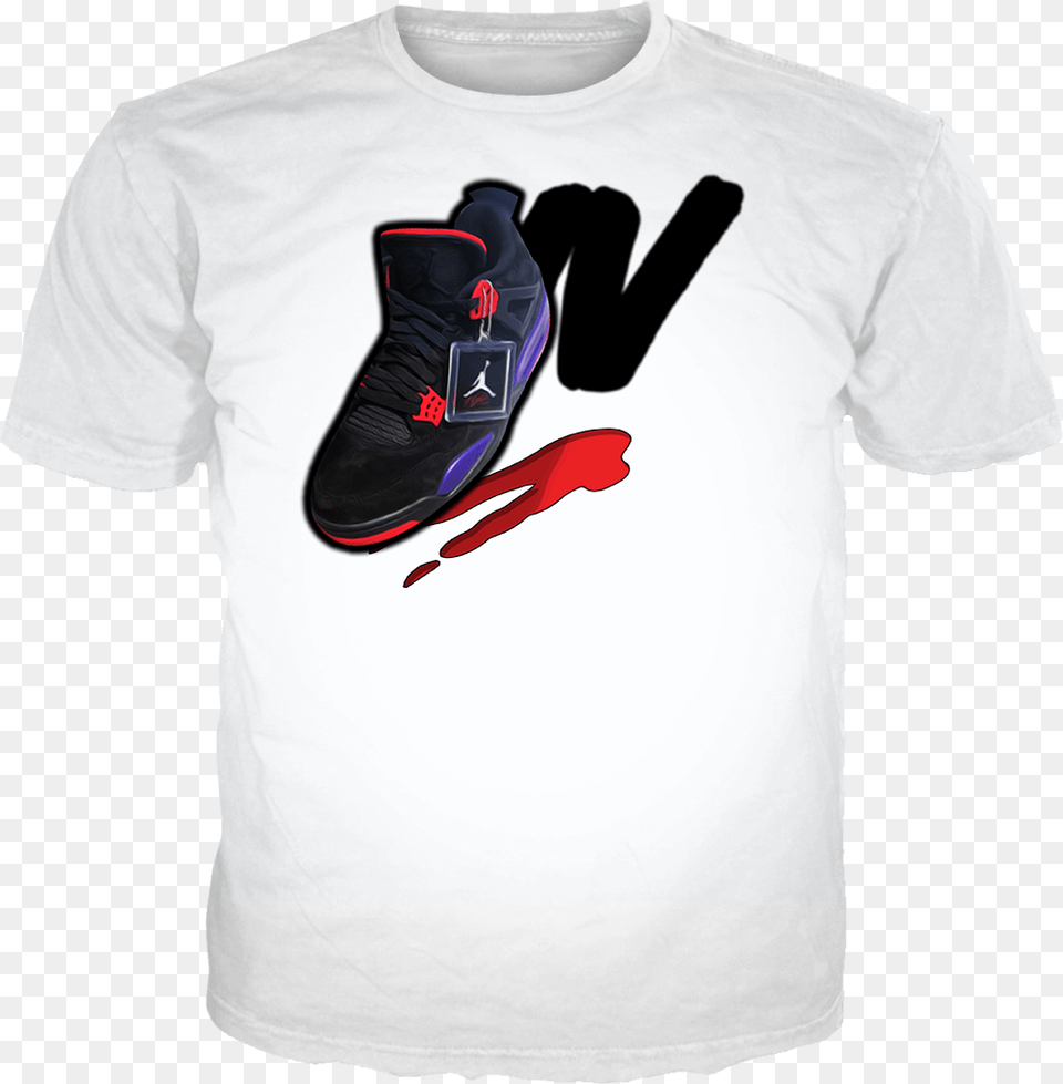 Raptors 4 Shoe Print White Tee Active Shirt, T-shirt, Clothing, Footwear, Sneaker Png