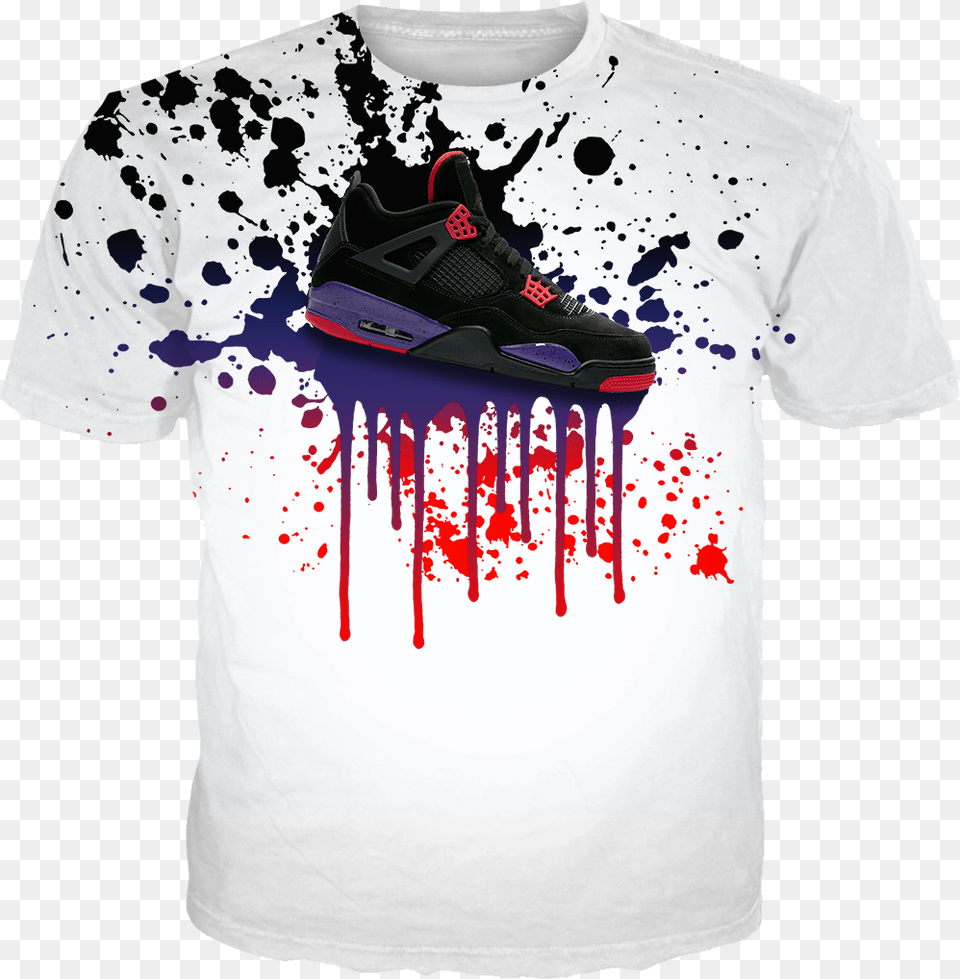 Raptors 4 Shoe Splat White Tee, Clothing, Footwear, Sneaker, T-shirt Free Png Download