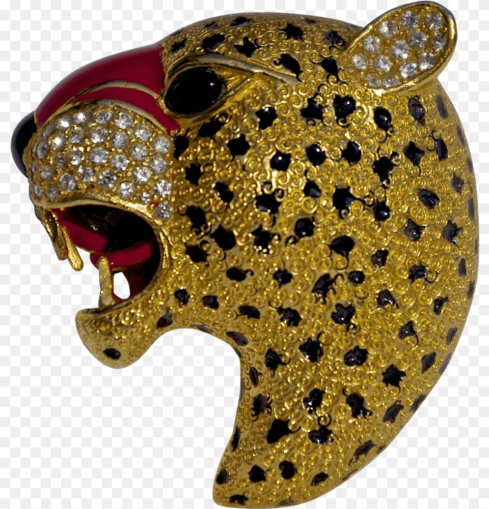 Rare Enamel Roaring Panther Head Brooch Pin Signed Bull, Helmet, Accessories, Jewelry, Necklace Png
