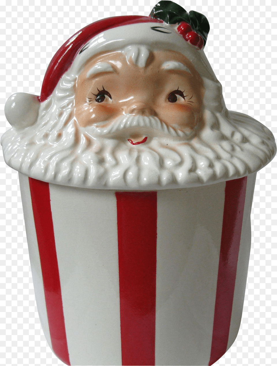 Rare Vintage Lefton Santa Face Candy Striped Cookie Cookie Jar, Figurine, Art, Porcelain, Pottery Free Transparent Png