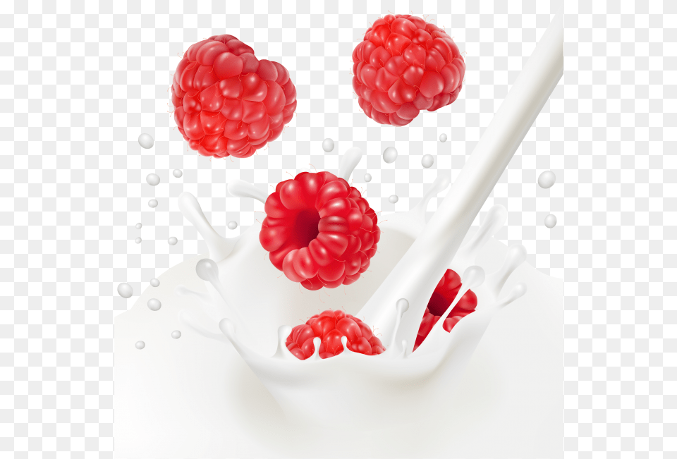 Raspberries With Milk, Berry, Food, Fruit, Plant Free Transparent Png