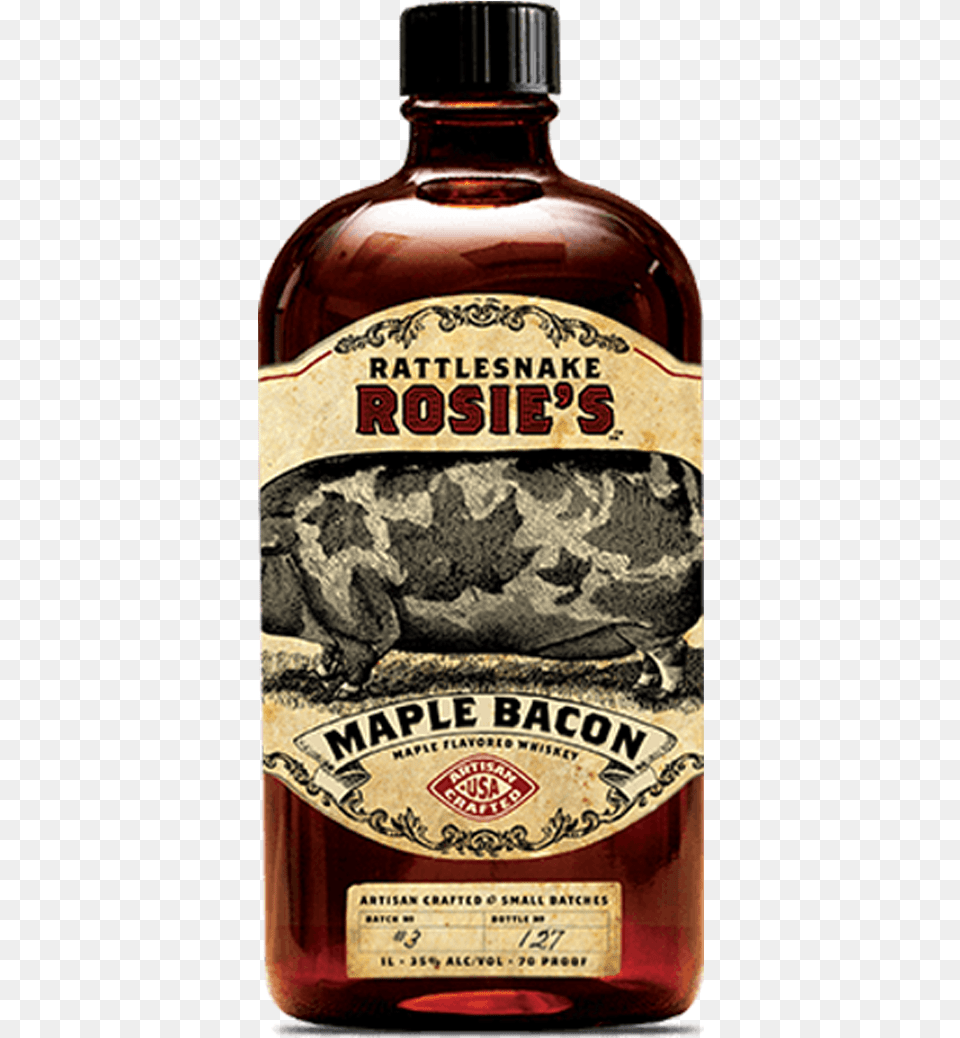 Rattlesnake Rosie39s Maple Bacon Whiskey, Bottle, Alcohol, Beverage, Liquor Png