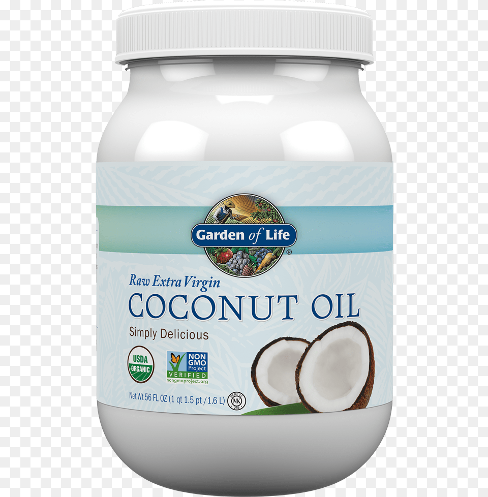 Raw Extra Virgin Coconut Oil Plastic Jar Garden Of Life Extra Virgin Coconut Oil, Food, Fruit, Plant, Produce Free Png