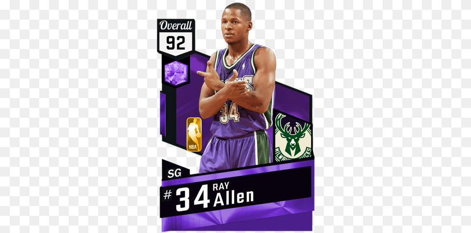 Ray Allen Amethyst Card Nba 2k18 Gilbert Arenas, Purple, Person, Advertisement, Poster Free Transparent Png
