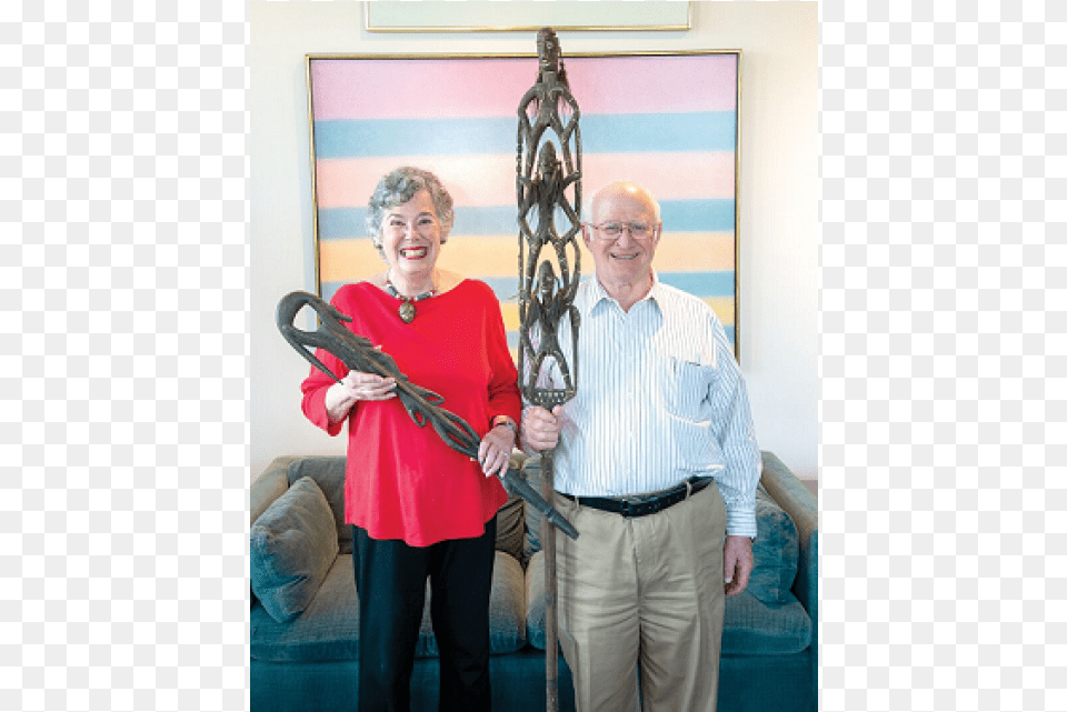 Ray Ann Kremer And George Shapiro Hold Primitive Wood Senior Citizen, Clothing, Couch, Furniture, Pants Png
