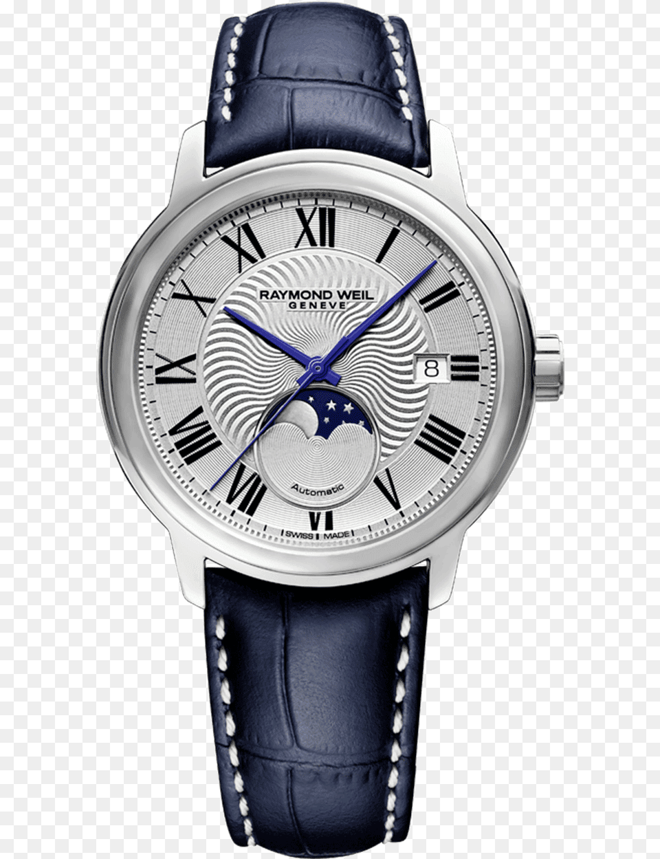 Raymond Weil Men S Maestro Moonphase Luxury Swiss Watch Raymond Weil Watch, Arm, Body Part, Person, Wristwatch Png Image