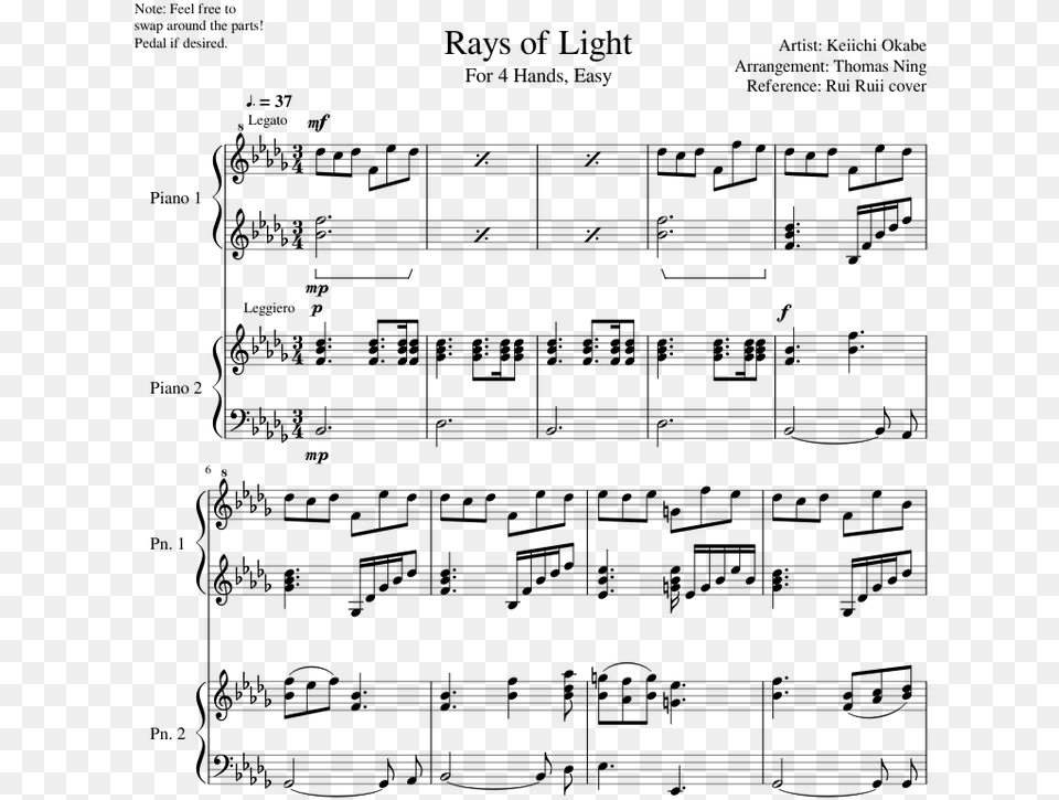 Rays Of Light Piano Duet Easy No Doubt Dont Speak Sheet Easy, Gray Free Png