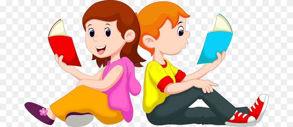 Reading Boy And Girl Great Silhouette Transparent Boy And Girl Reading Book Clipart, Person, Baby, Publication, Face Free Png Download