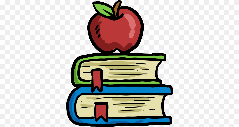 Reading Study Literature Apple Icon School Materials Cartoon, Book, Food, Fruit, Plant Free Png Download