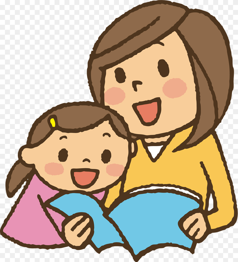 Reading With Mother Clipart, Person, Book, Publication, Baby Free Png