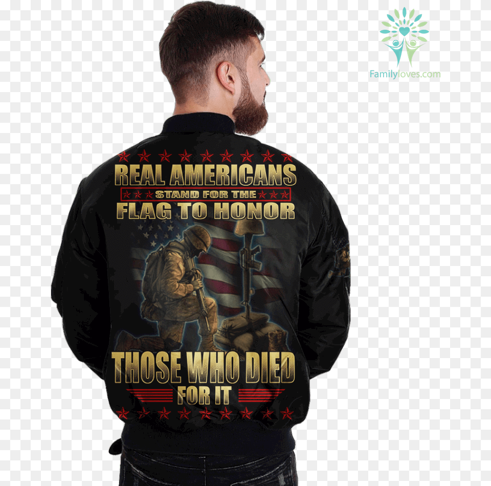 Real Americans Stand For The Flag To Honor Those Who Have Done Things That Haunt Me, T-shirt, Clothing, Coat, Jacket Png Image