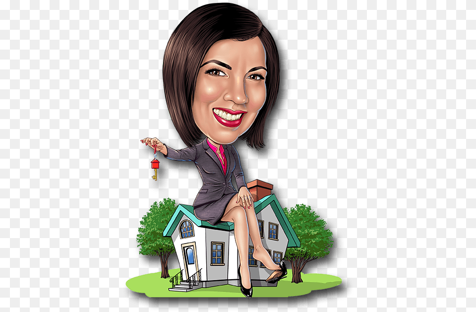 Real Estate Caricature Caricature, Adult, Plant, Person, Woman Free Png
