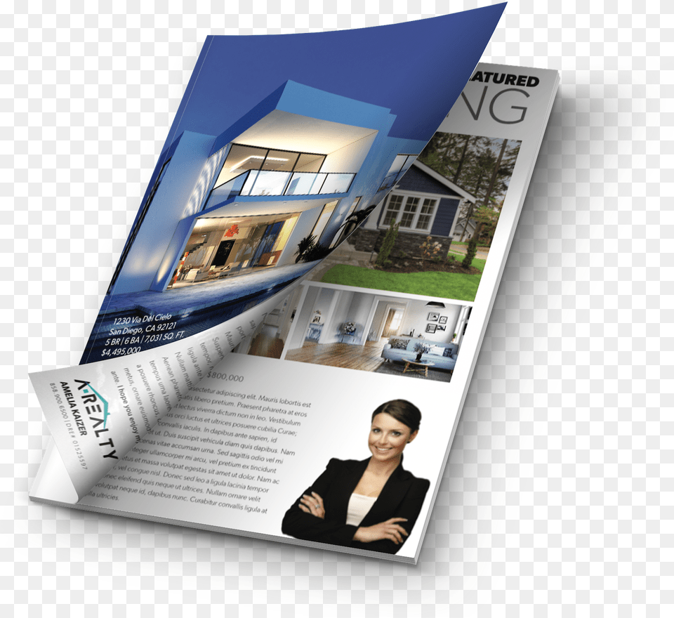 Real Estate Magazine Real Estate Magazine, Adult, Advertisement, Female, Person Png Image