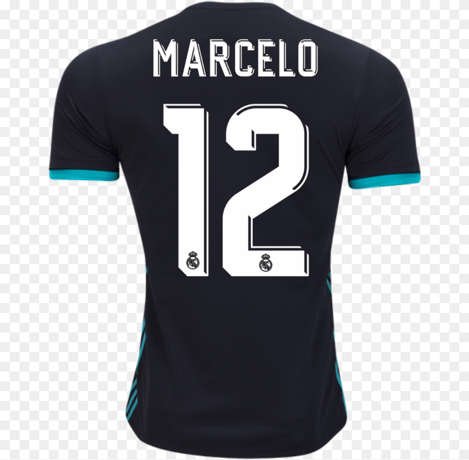 Real Madrid 1718 Away Jersey Marcelo Sports Jersey, Clothing, Shirt, T-shirt, Text Free Png