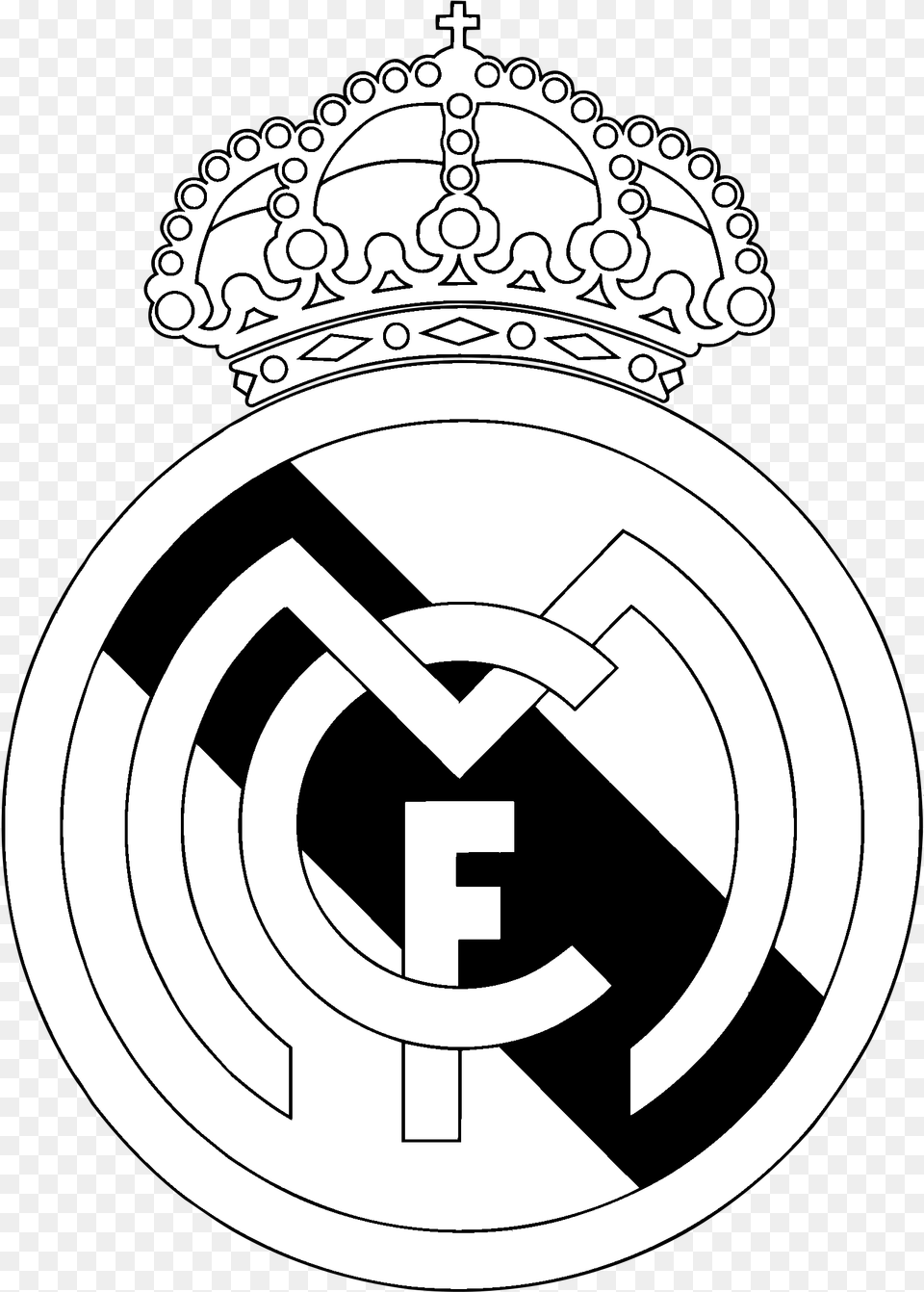 Real Madrid C F Logo Transparent White Transparent Real Madrid Logo, Ammunition, Grenade, Weapon, Accessories Png