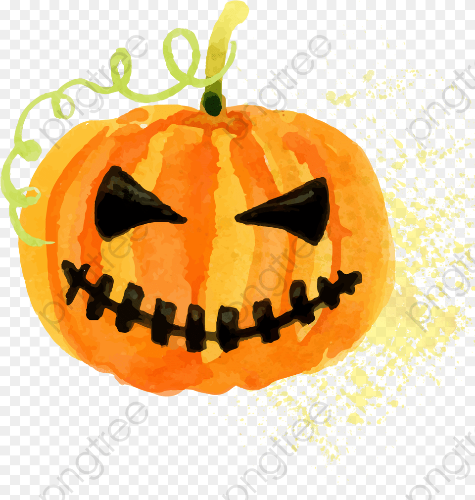 Real Pumpkin Pumpkin Clipart Realistic Calabaza De Watercolor Halloween Pumpkin, Food, Plant, Produce, Vegetable Free Png Download