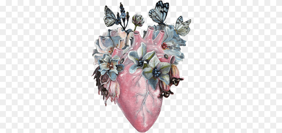 Realistic Heart And Flowers, Pottery, Flower, Plant, Art Free Png