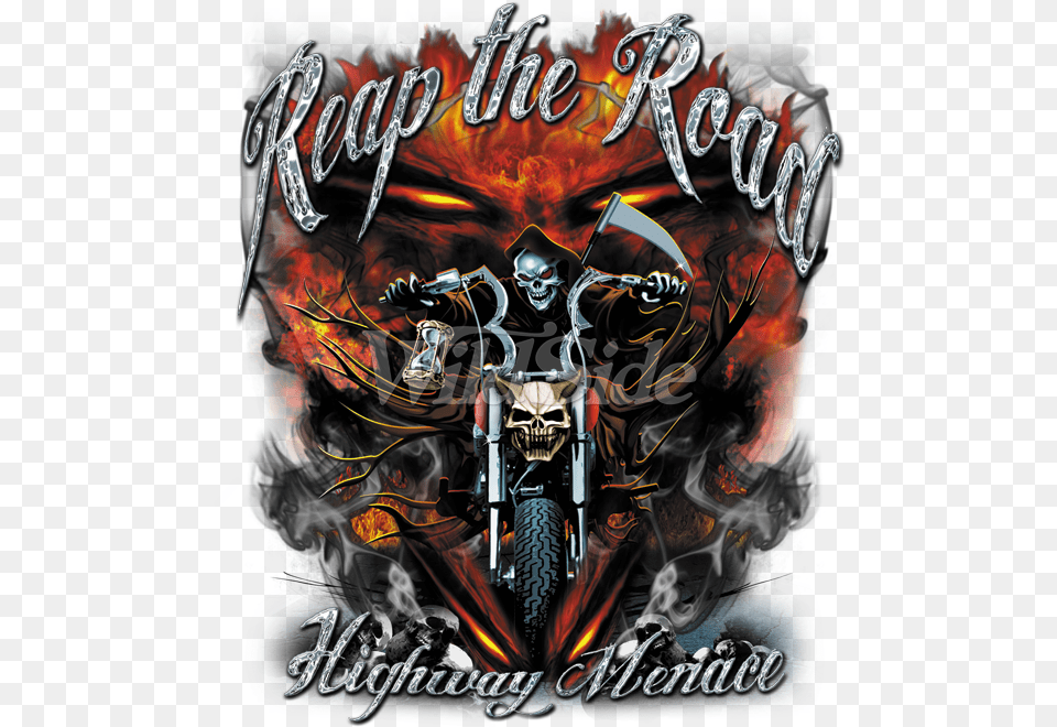 Reap The Road Reap The Road Highway Menace Grim Reaper Skull Motorcycle, Adult, Person, Man, Male Free Png