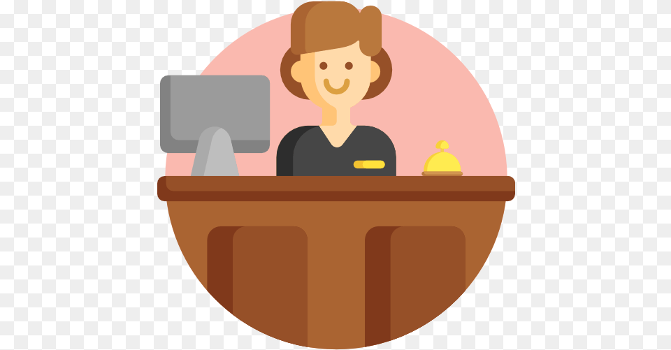 Receptionist Receptionist Icon, Furniture, Table, Person, Reception Free Png Download