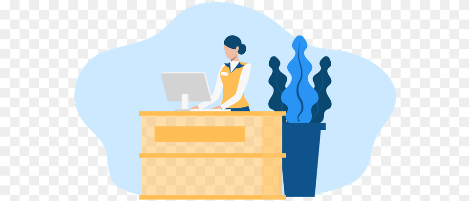 Receptionist Working Receptionist Illustration, Crowd, Furniture, Person, Reception Png Image