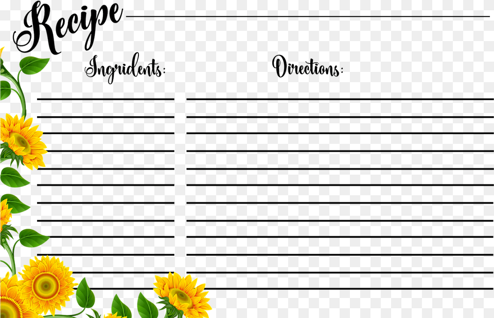 Recipe Card Sunflower, Flower, Plant Png Image