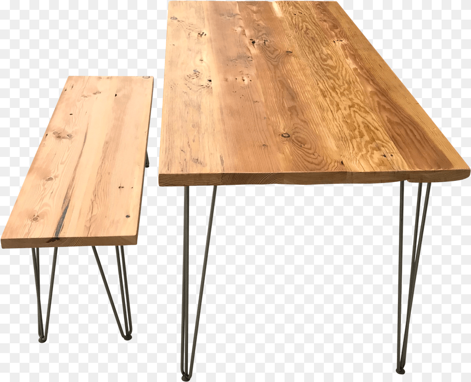 Reclaimed Wood Table Amp Bench Set With Hairpin Table, Coffee Table, Dining Table, Furniture, Tabletop Free Png Download