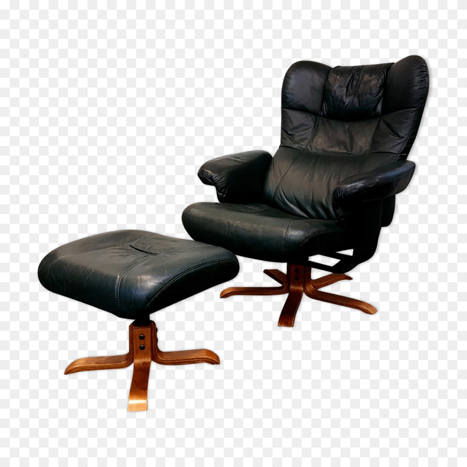Reclining Chair Green Leather And Unico Footrest, Furniture, Armchair Free Png