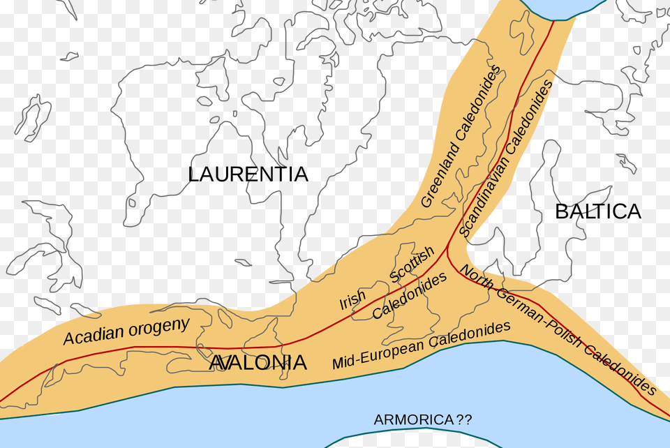 Reconstruction Showing The Collision Of Three Paleocontinents Den Kaledonske Fjellkjedefolding, Chart, Plot, Nature, Land Free Png