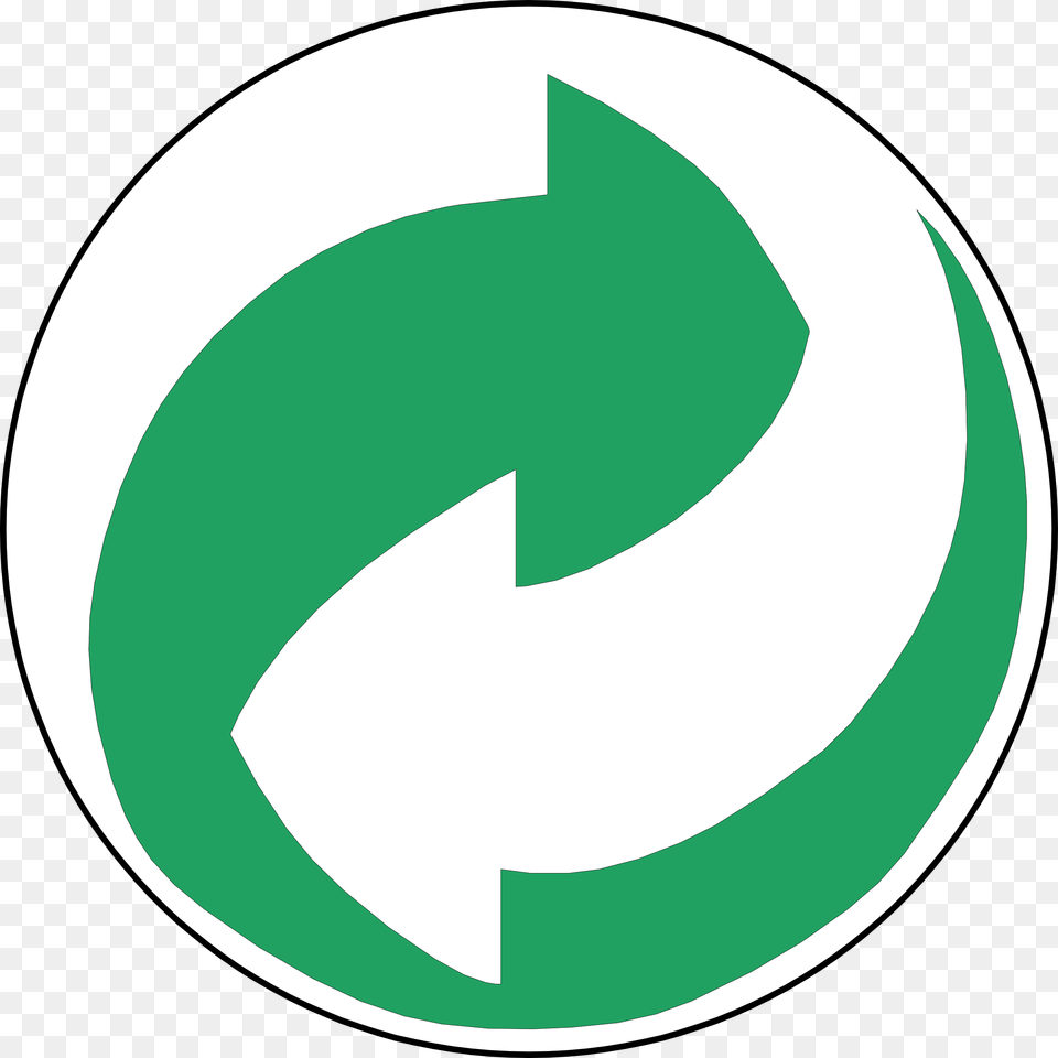 Recycling Symbol Green And White Arrows Green And White Arrow Logo, Recycling Symbol, Disk Free Transparent Png