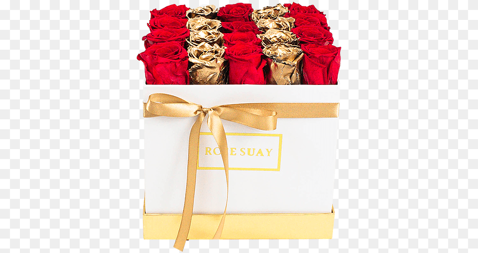 Red 24k Gold Eternity Roses Midi White Square Box Rosesuay Gift Wrapping, Flower, Plant, Rose, Flower Arrangement Free Png Download