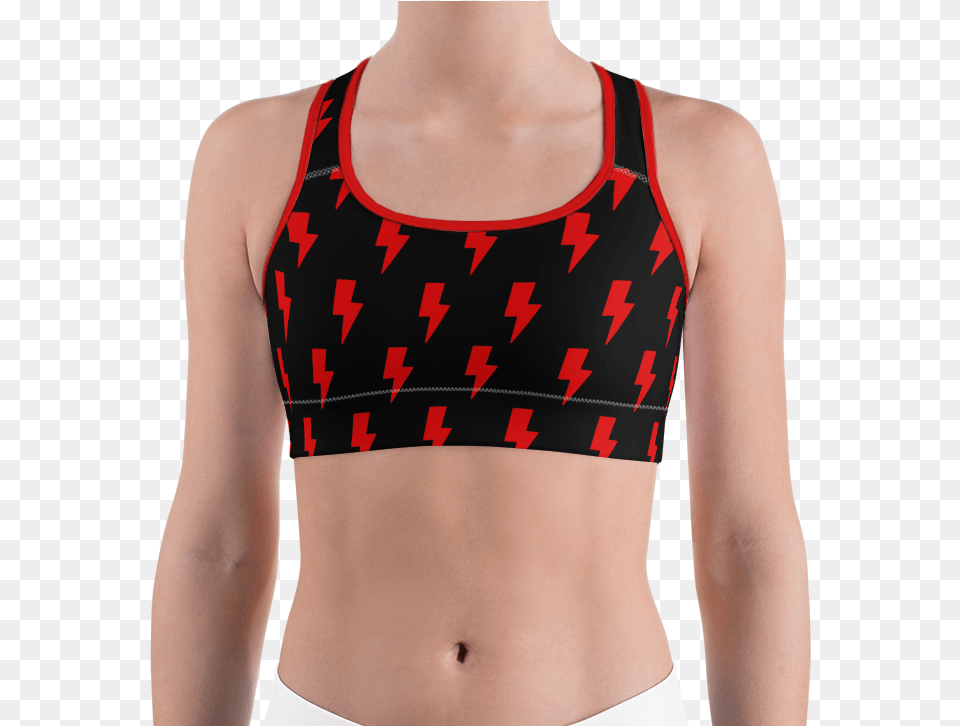 Red Amp Black Lightning Bolts Sports Sports Bra Mock Up, Clothing, Underwear, Lingerie, Swimwear Free Png Download