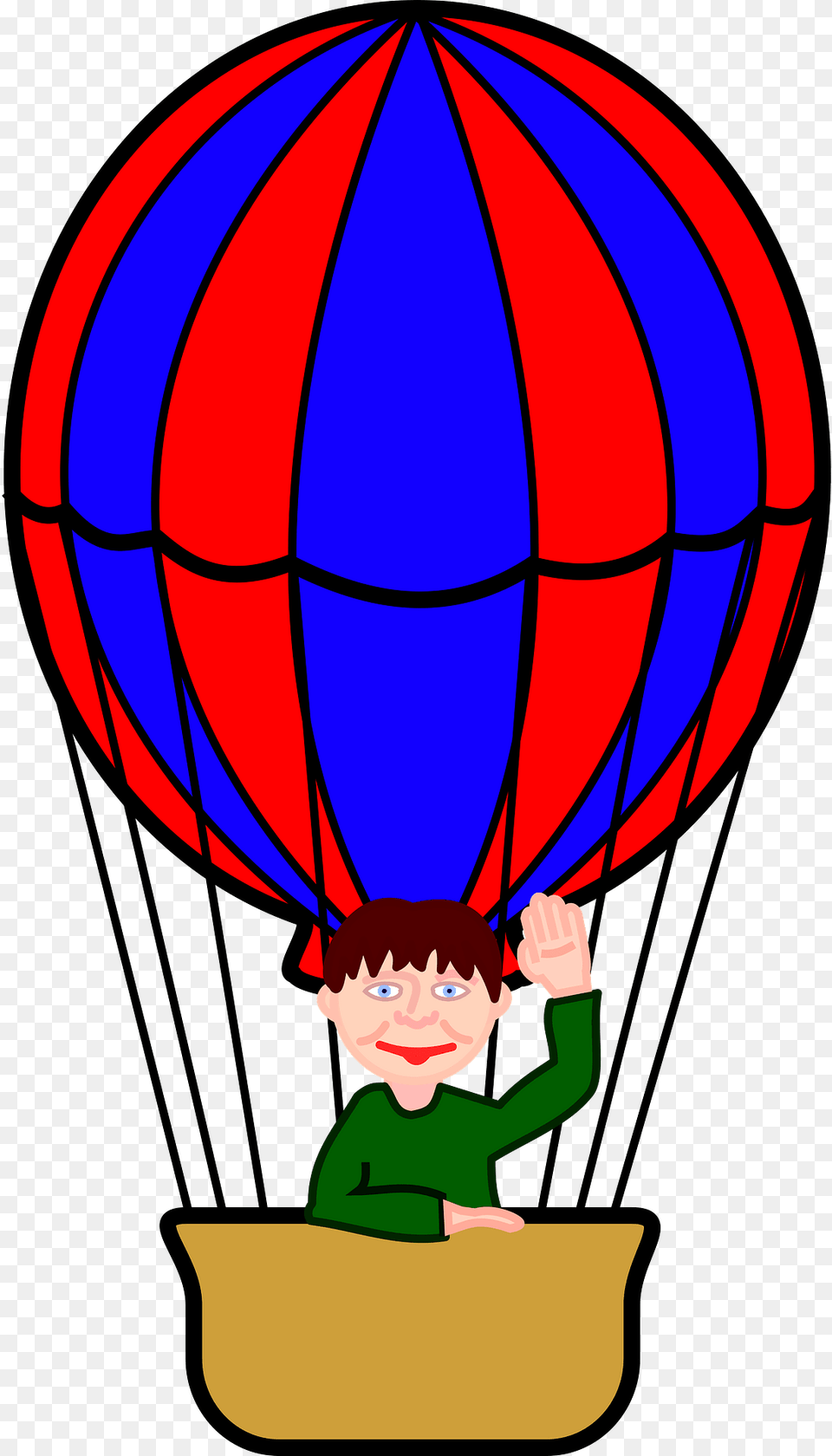 Red And Blue Hot Air Balloon With A Rider In The Basket Clipart, Aircraft, Hot Air Balloon, Transportation, Vehicle Png