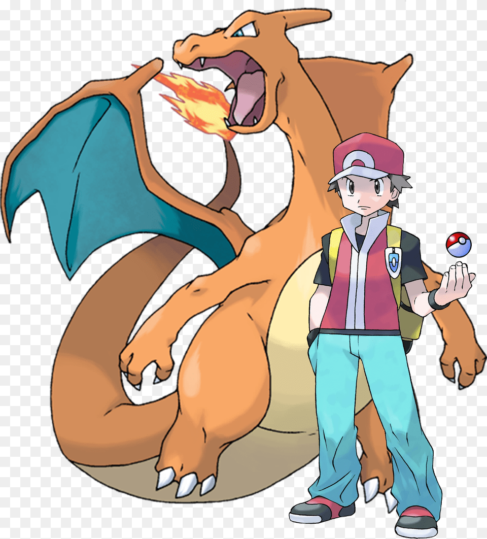 Red And Charizard Image With No Pokemon Trainer, Baby, Person, Publication, Book Free Png Download