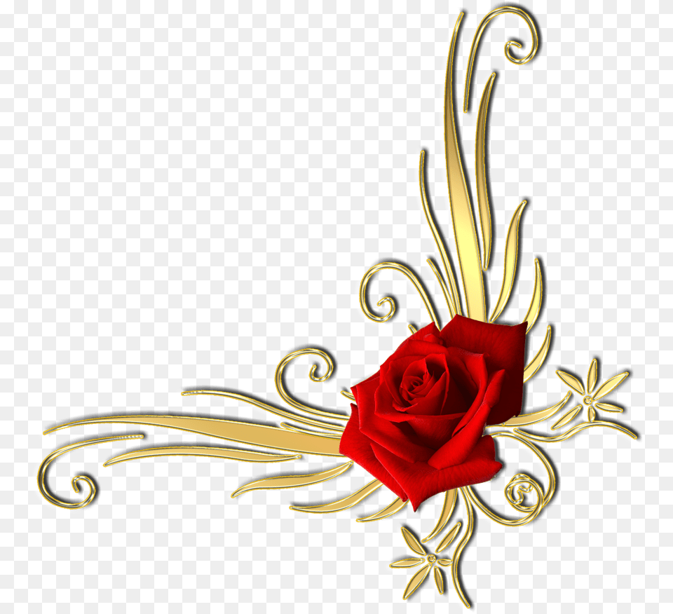 Red And Gold Flower Download Rose Corner Flower Design, Accessories, Plant, Jewelry Png Image