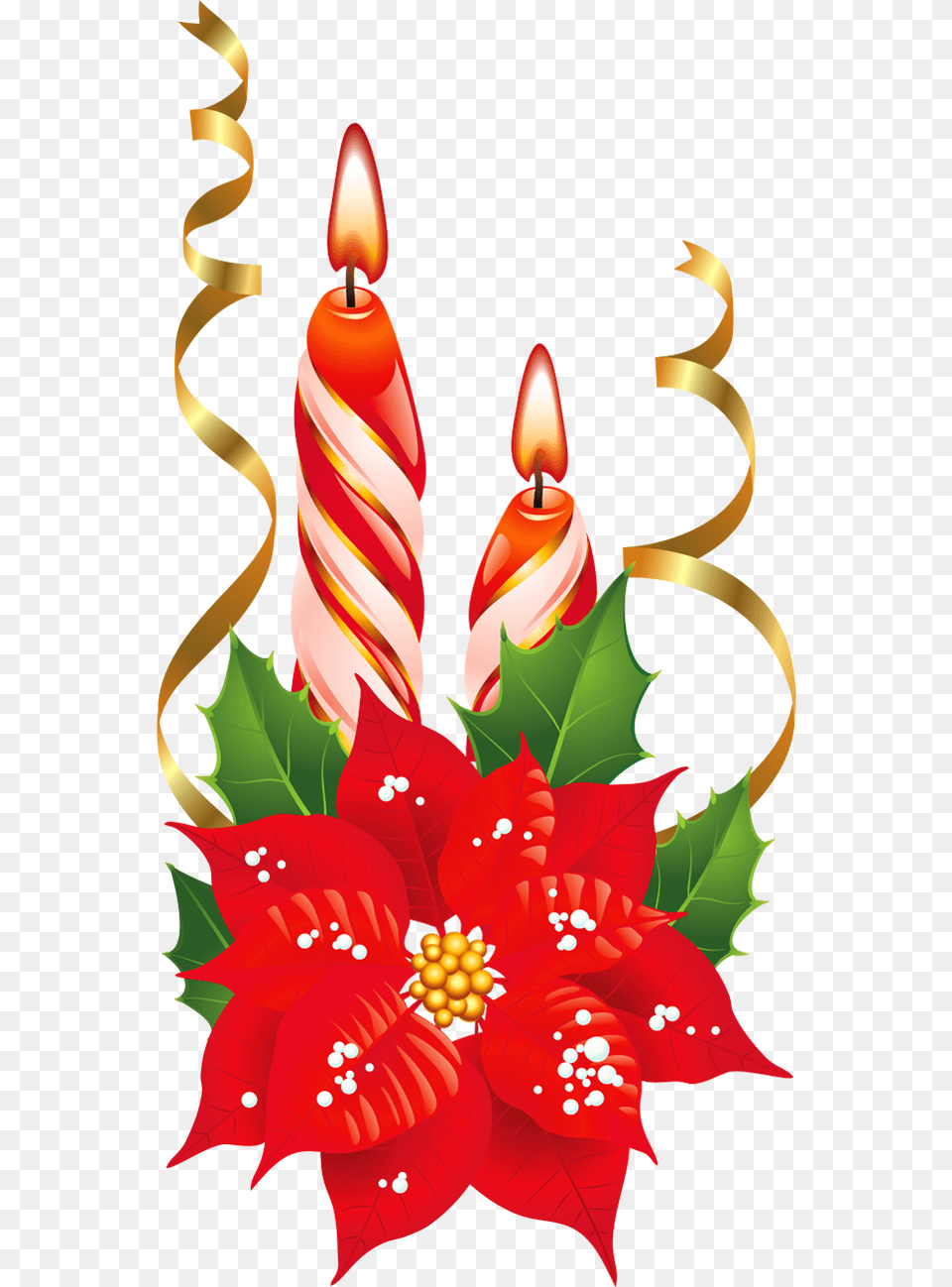 Red And White Christmas Candles With Poinsettia Christmas Candles Clipart, Art, Graphics Png Image