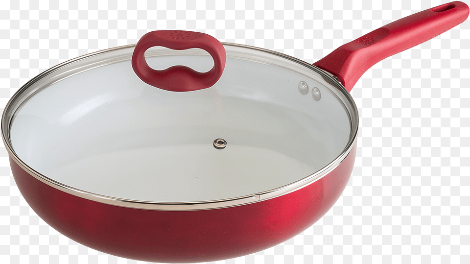 Red And White Pan With Glass Lid Saut Pan, Cooking Pan, Cookware, Frying Pan Free Png