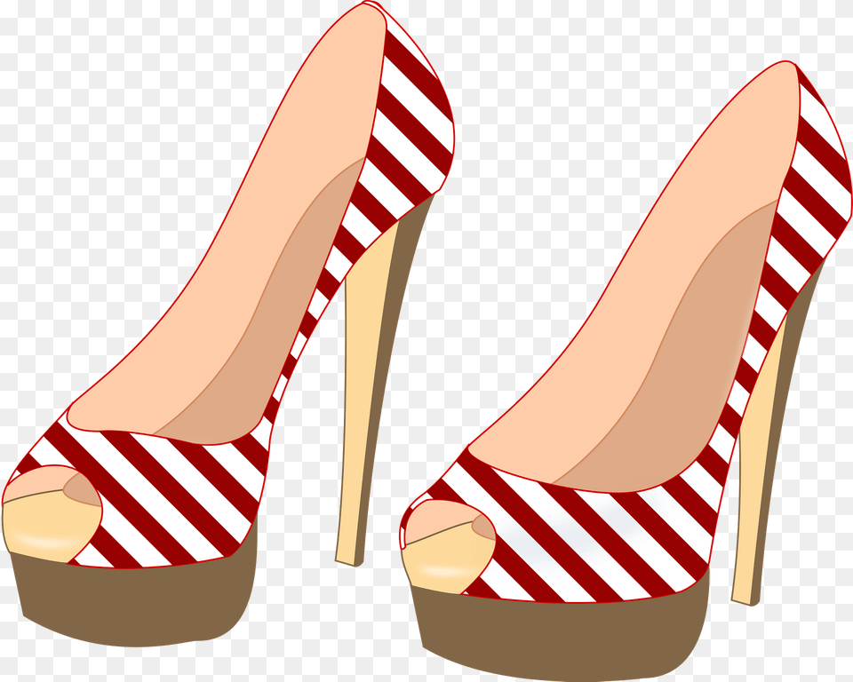 Red And White Striped High Heeled Shoes Clipart, Clothing, Footwear, High Heel, Shoe Free Png Download
