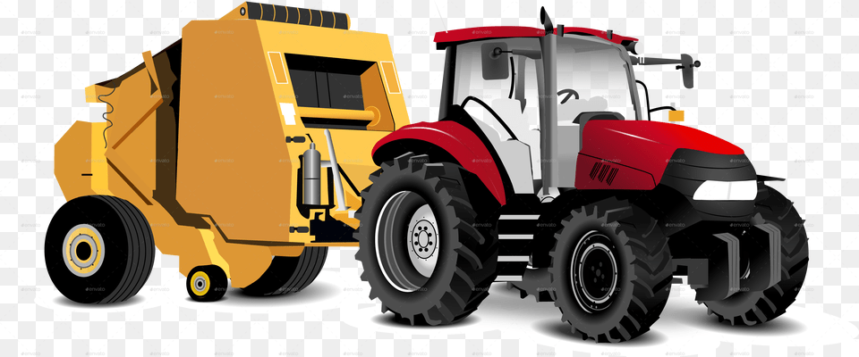 Red And Yellow Vector Tractor Synthetic Rubber, Bulldozer, Machine, Transportation, Vehicle Free Png Download