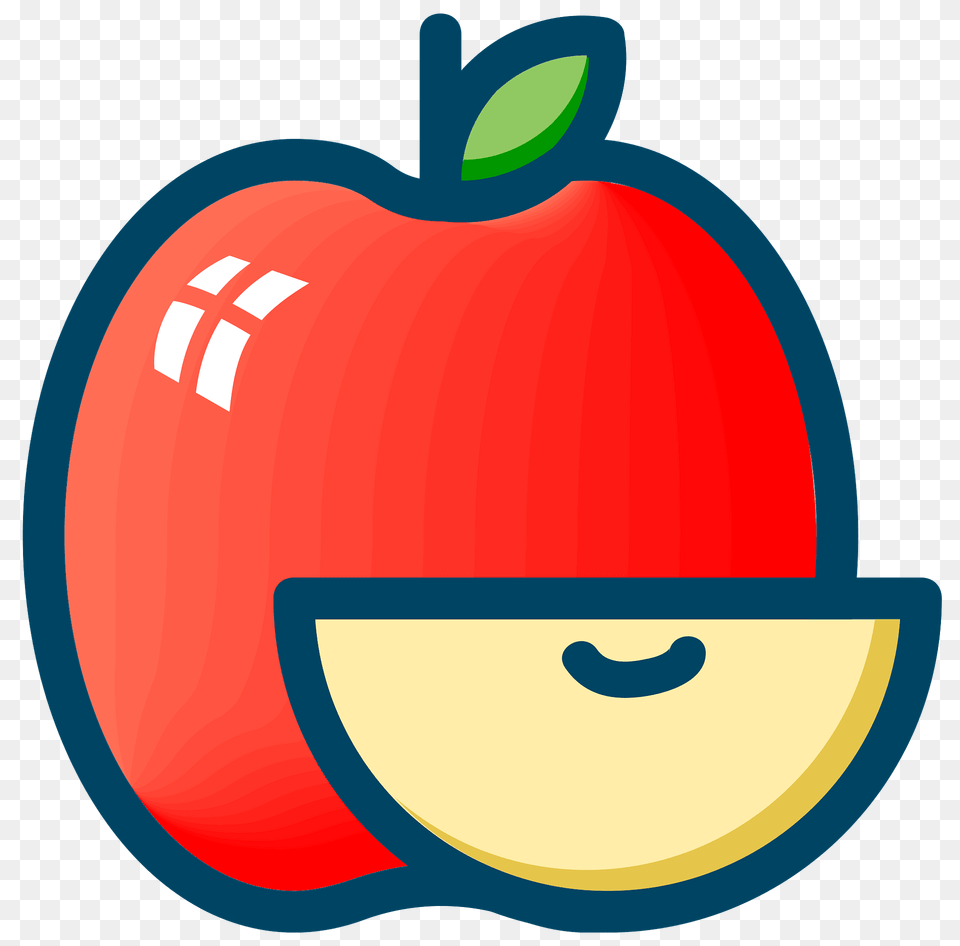 Red Apple And Slice Outlined In Blue Clipart, Food, Fruit, Plant, Produce Png