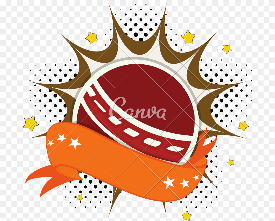 Red Ball With Orange Ribbon For Cricket Icons By Canva Brand Comics Style, Clothing, Hat, Logo, Symbol Free Png Download