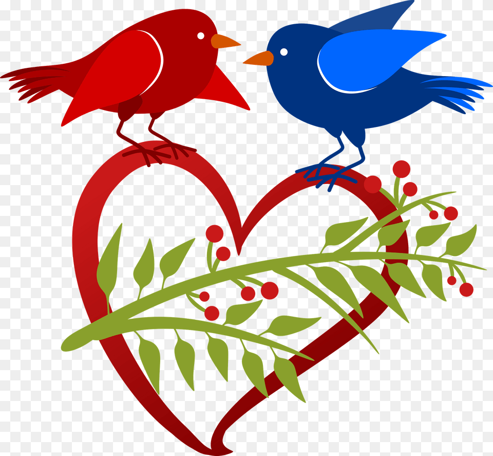 Red Bird And Blue Bird Sitting On A Heart Clipart, Animal, Art, Graphics Free Png Download